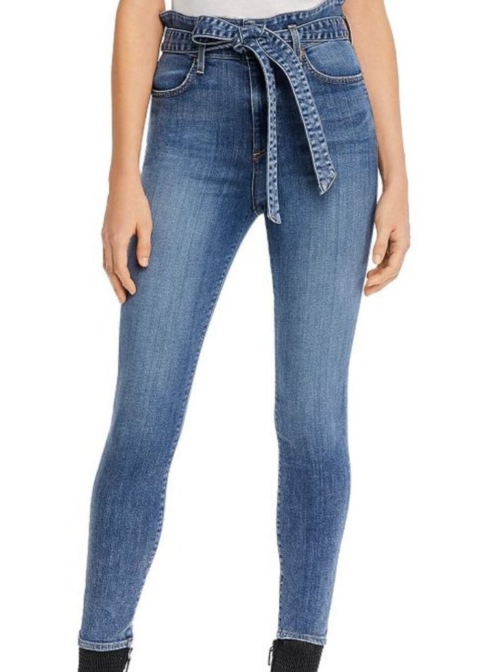 Alice + Olivia Good High Rise Skinny Jeans Belted Denim Paperbag Size 24